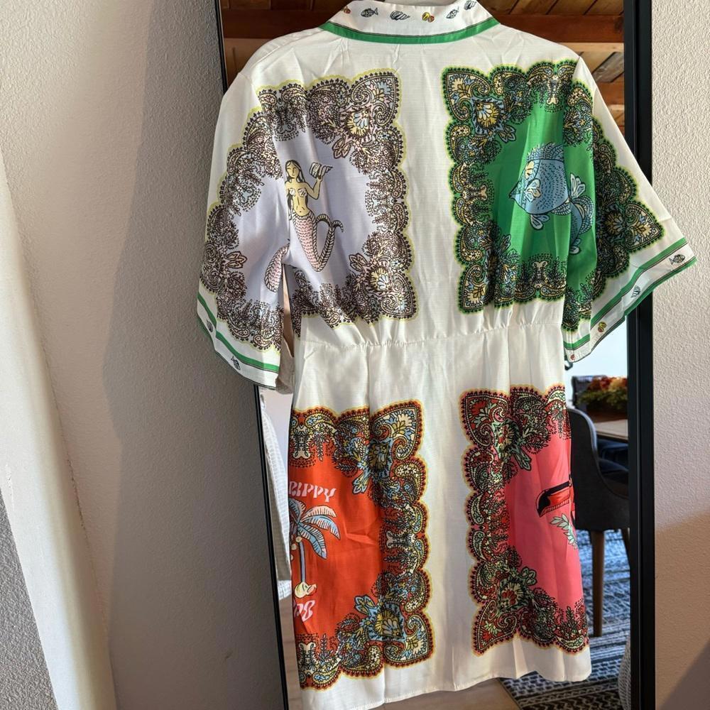 Button-Front Mixed Color Mini Dress - Picture 7 of 12
